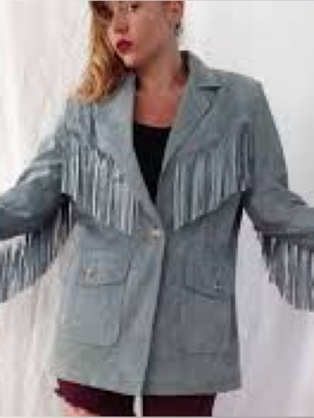 Vintage Together blue suede fringe Western jacket